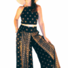Ensemble crop top pantalon coton noir imprimé motifs ethniques dorés. Un vêtement bohème, original et confortable. Livraison gratuite !