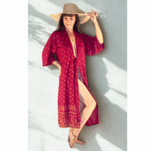 kimono bohéme en coton rouge et or
