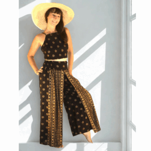 ENSEMBLE BOHEME : TOP NOUE ET PANTALON FLUIDE