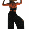 Ensemble crop top pantalon coton noir imprimé motifs ethniques dorés. Un vêtement bohème, original et confortable. Livraison gratuite !