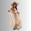Tenue deux pièces élégante : crop top et pantalon fluide en coton blanc imprimé ethnique doré. Un ensemble léger et confortable. Livraison offerte !