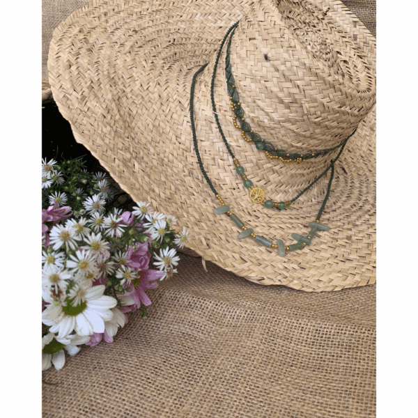 PARURE DE COLLIERS MACRAMÉ ET PIERRES NATURELLES D'AVENTURINE