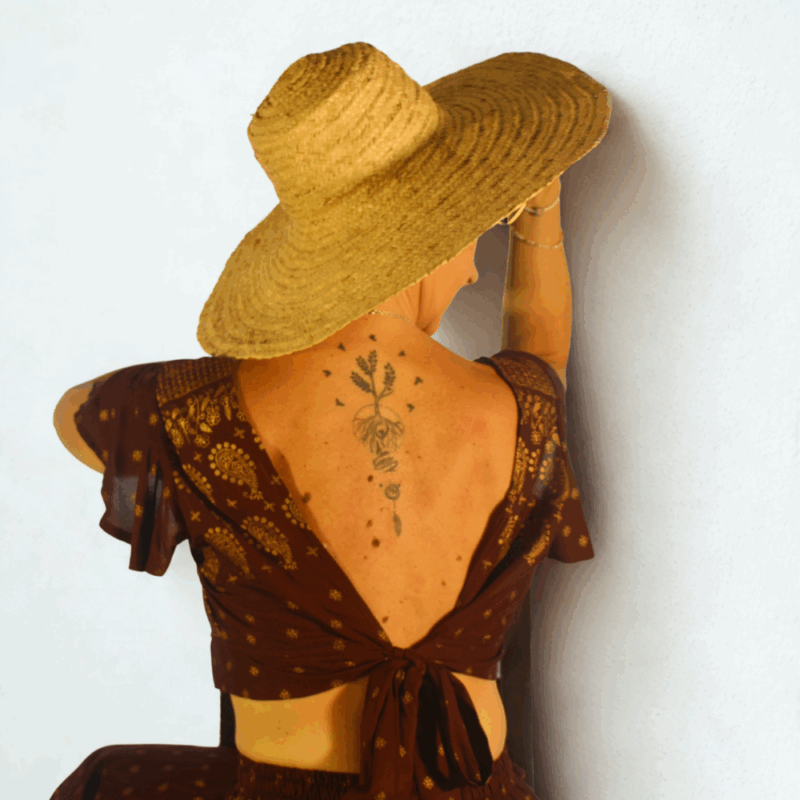 crop top bohème dos nu à manches courtes