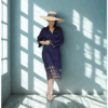 kimono bohème bleu et imprimé style indien or