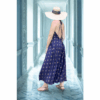 ROBE LONGUE DOS NU BLEU PROFOND ET OR