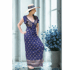 ENSEMBLE TOP NOUE DOS ET JUPE LONGUE PORTEFEUILLE- COTON LEGER BLEU MARINE ET DORE