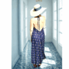 ROBE LONGUE DOS NU BLEU PROFOND ET OR