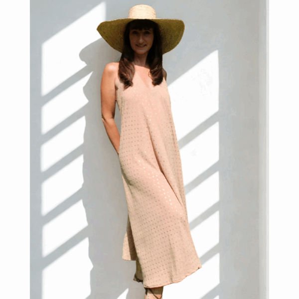 Robe longue dos nu d'été en crêpe de viscose beige