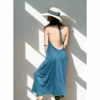 robe longue dos nu bleu