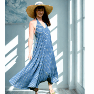 robe longue dos nu bleue