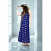 ROBE LONGUE DOS NU BLEU PROFOND ET OR