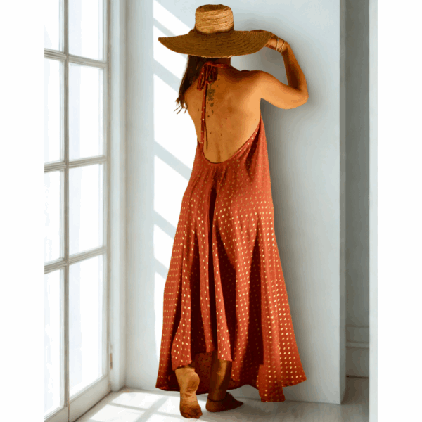 Robe longue dos nu d'été en crêpe de viscose