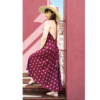 ROBE LONGUE DOS NU -BORDEAU IMPRIME DORE STYLE INDIEN