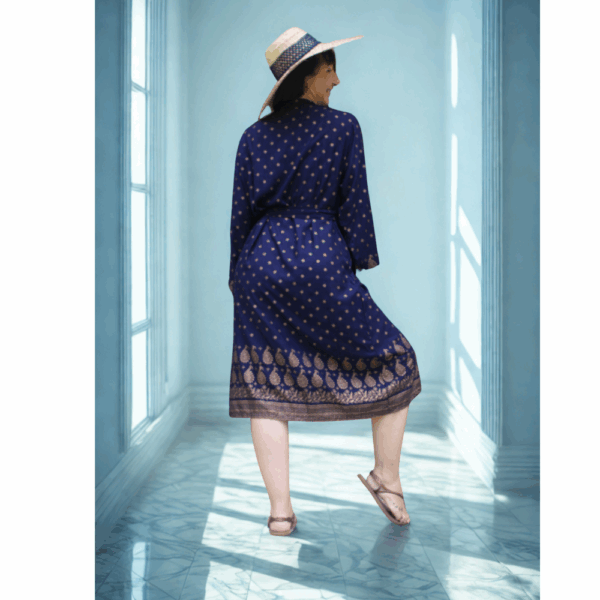 kimono bohème bleu et imprimé style indien or