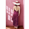 ROBE LONGUE DOS NU -BORDEAU IMPRIME DORE STYLE INDIEN