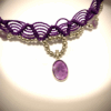 Collier macrame violet avec pendentif en améthyste