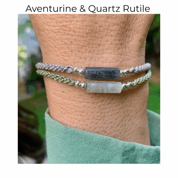Duo de bracelets macramé et pierres fines. Aventurine & Quartz Rutilé : Abondance Dynamique et Éclairée.