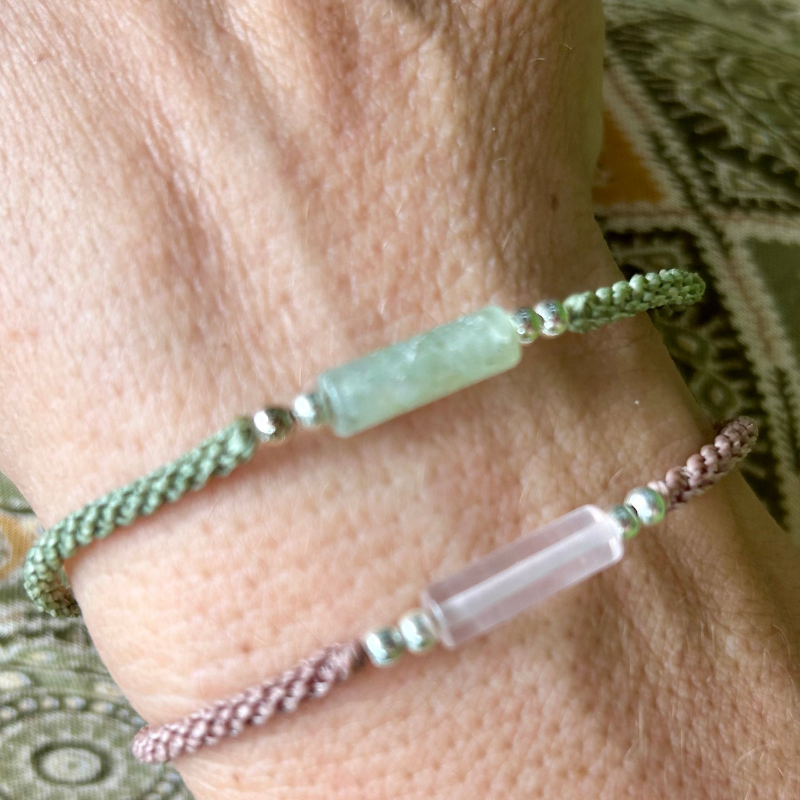 Bracelet femme macramé et Quartz Rose